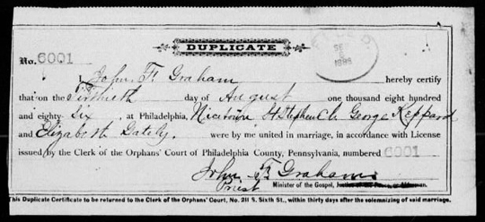 Philadelphia 1886 marriage license